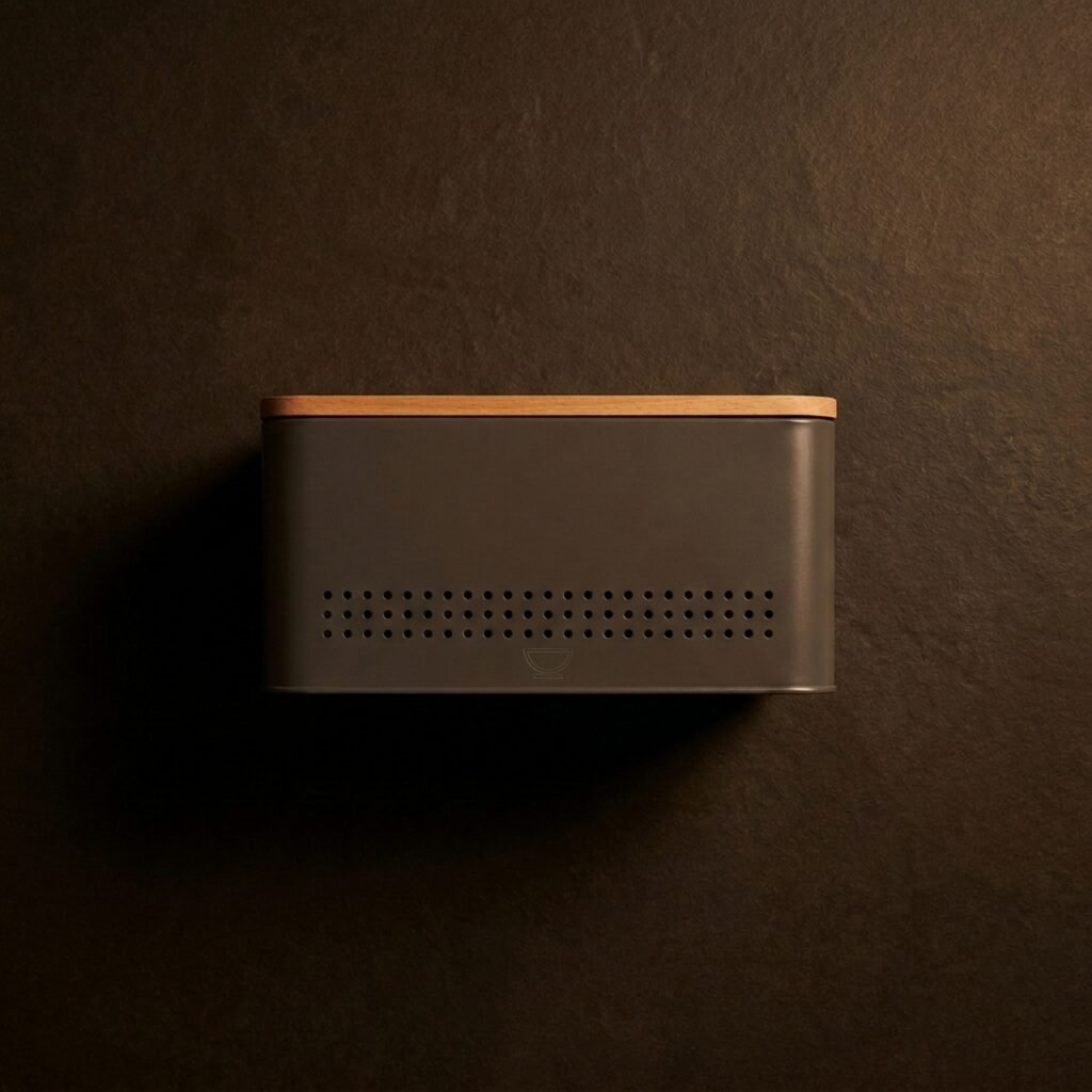 Bread bin, vented — Powder-coated steel, beech